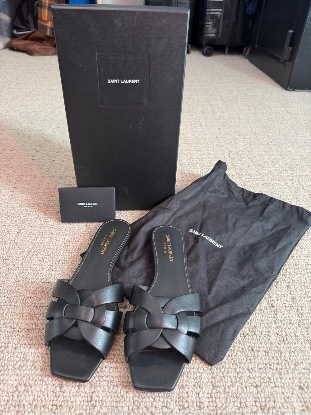 Saint Laurent Tribute Leather Slides with Dust Bags & Original Box SIZE 38/8